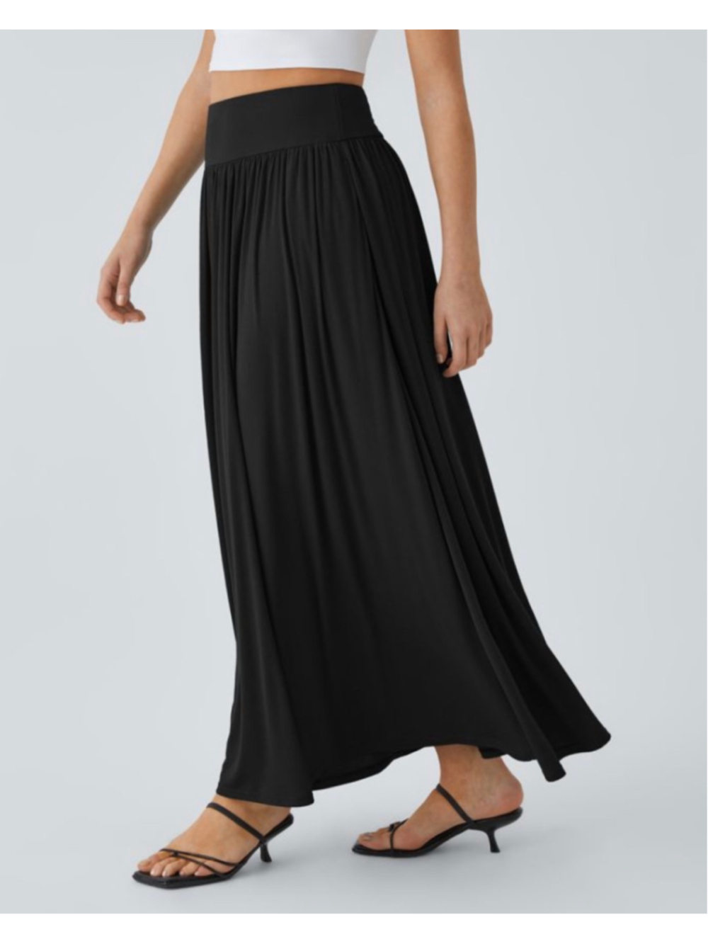 Size M (Regular) Halara Ribbed High Waisted Pocket Flare Flowy Maxi Casual Skirt